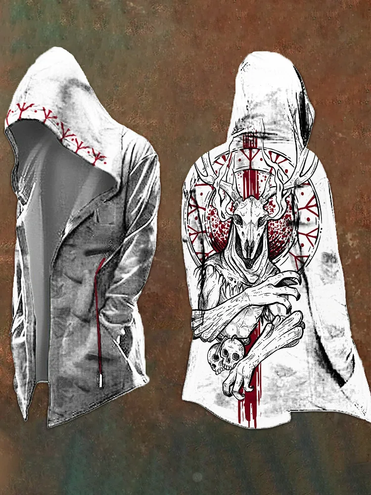 Halloween Abstract Universe Printing Hooded Cardigan Hip-hop Men Long Sleeve Hoodie Coat Vintage Loose Windbreaker Cloak