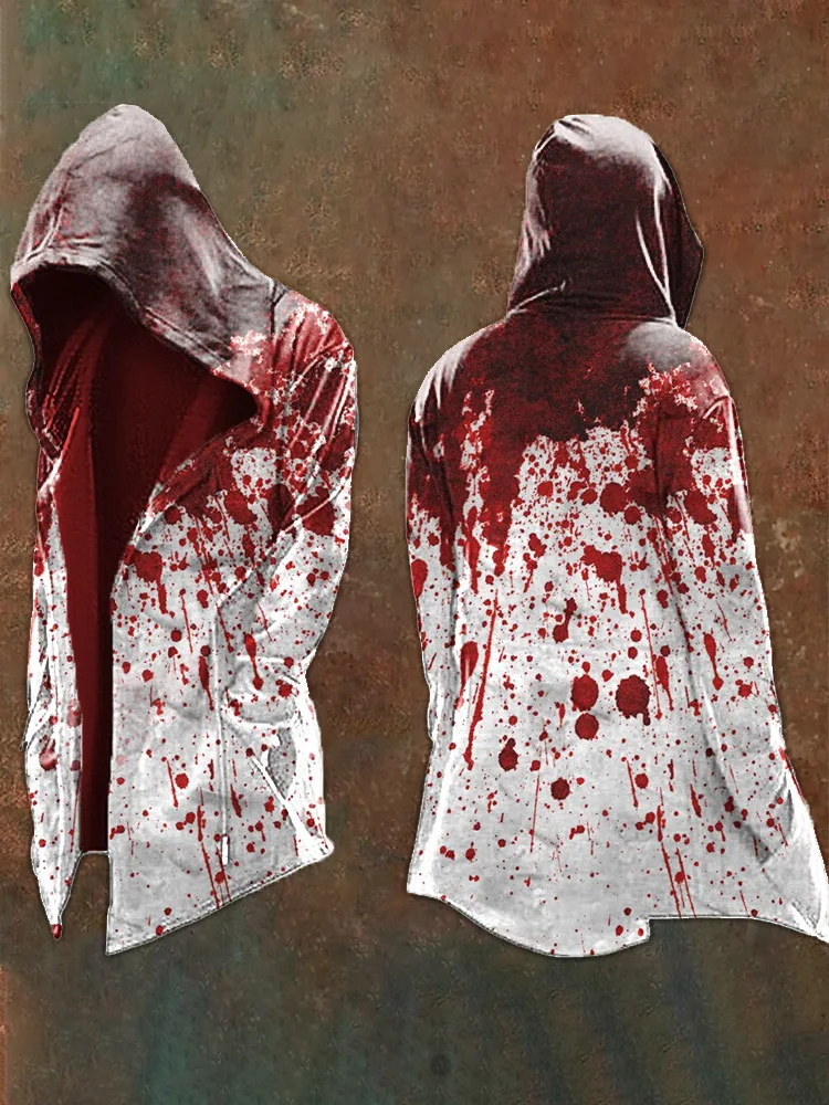 Halloween Abstract Universe Printing Hooded Cardigan Hip-hop Men Long Sleeve Hoodie Coat Vintage Loose Windbreaker Cloak