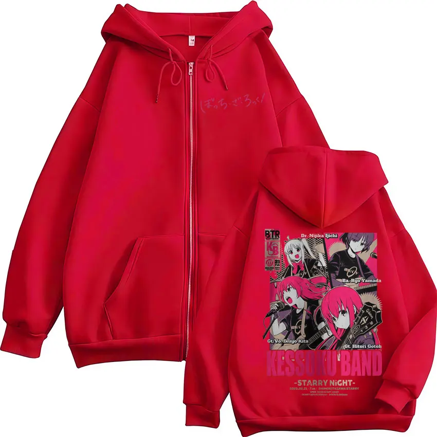 Anime Bocchi The Rock Zipper Hoodies Hitori Gotoh Yamada Ryo Kita Ikuyo Ijichi Nijika Zip Up Sweatshirts Men Women Pullover Coat