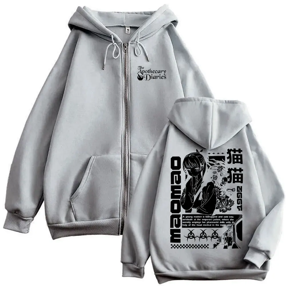 Anime The Apothecary Diaries Zipper Hoodie Cute Kawaii Maomao Graphic Zip Up Jacket Men Women Casual Oversized Zip Up Sweatshirt