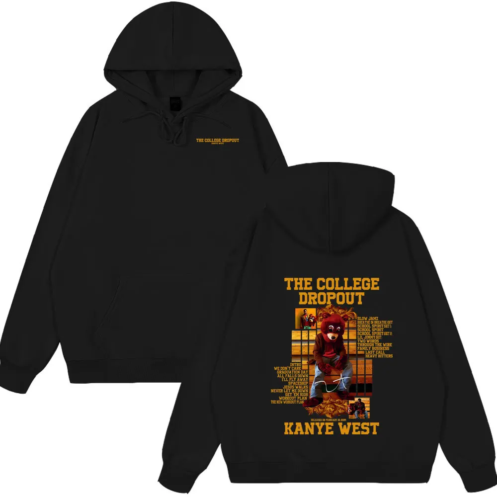 Rapper Kanye West The College Dropout Bear Graphic Hoodies Summer New Style Clothing Hip Hop Oversized Streetwears Spring Wears