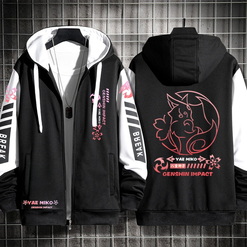 Anime Genshin Impact Yae Miko Cosplay Costumes Unisex 3D Hoodie Sweatshirt Zipper Hooded Jacket Outerwear