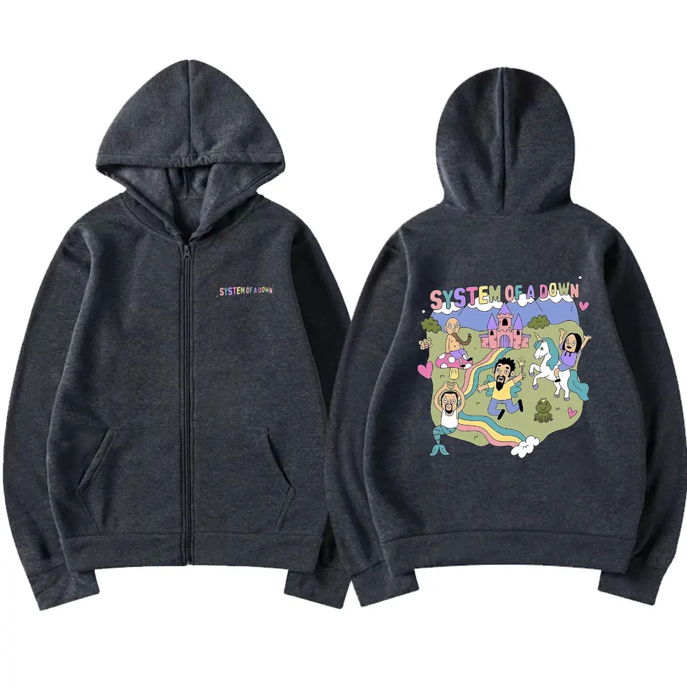 System of A Down Graphic Zipper Hoodie Men Women Vintage Rock Music Band Cartoon Graphic Zip Up Hoodies Coat Men's Zip Up Jacket
