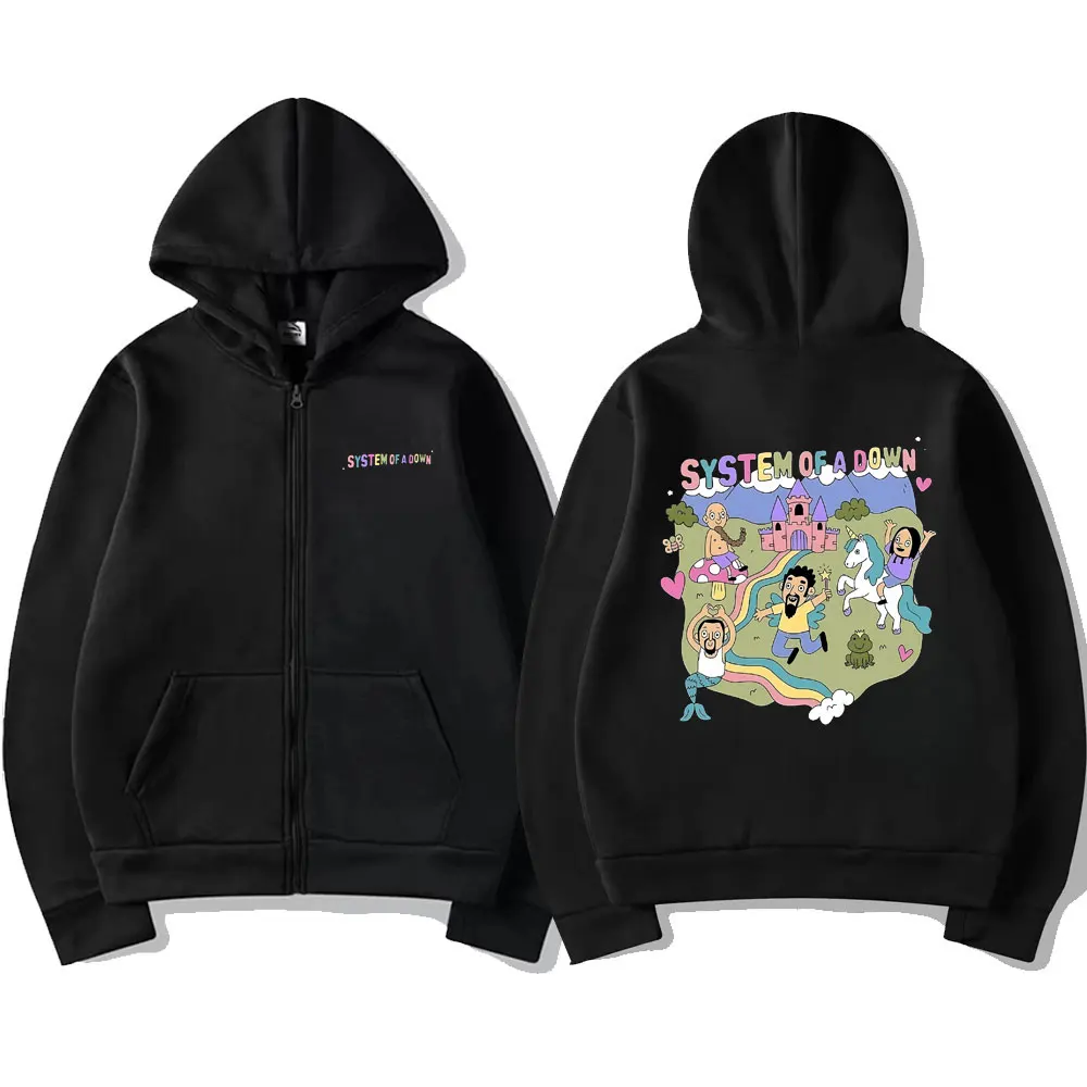 System of A Down Graphic Zipper Hoodie Men Women Vintage Rock Music Band Cartoon Graphic Zip Up Hoodies Coat Men's Zip Up Jacket