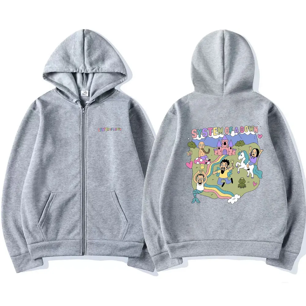 System of A Down Graphic Zipper Hoodie Men Women Vintage Rock Music Band Cartoon Graphic Zip Up Hoodies Coat Men's Zip Up Jacket