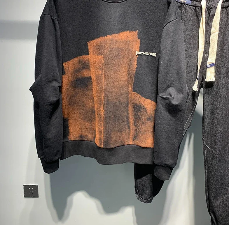 Men's Clothing Hoodieless Black Pullover Top Print Sweatshirts for Man Graphic Round Neck Crewneck Aesthetic Simple Designer Emo