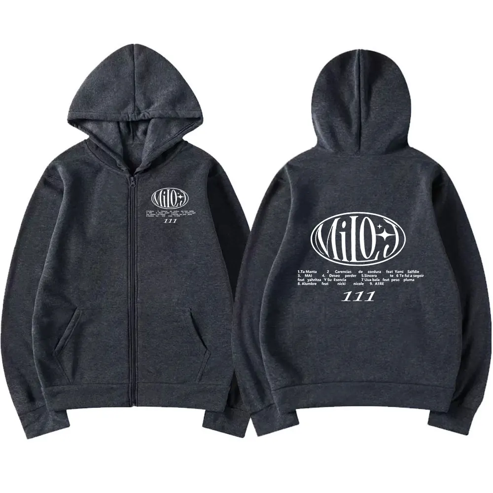 Rapper Milo J Zipper Hoodies 111 Music Album Zip Up Hooded Sweatshirts Men's Women Fashion Hip Hop Vintage Pullovers Fans Gift