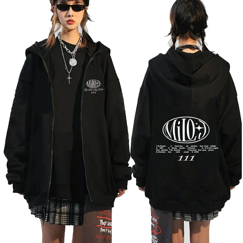 Rapper Milo J Zipper Hoodies 111 Music Album Zip Up Hooded Sweatshirts Men's Women Fashion Hip Hop Vintage Pullovers Fans Gift
