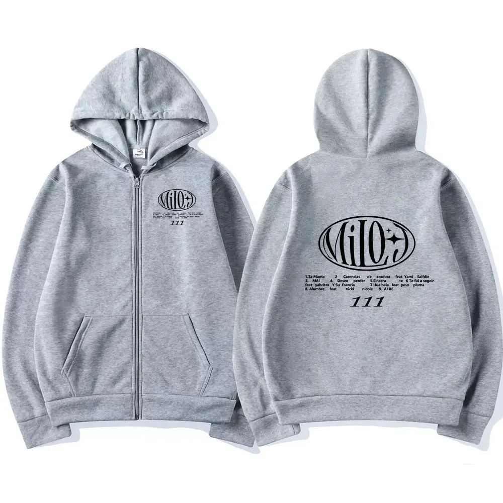 Rapper Milo J Zipper Hoodies 111 Music Album Zip Up Hooded Sweatshirts Men's Women Fashion Hip Hop Vintage Pullovers Fans Gift
