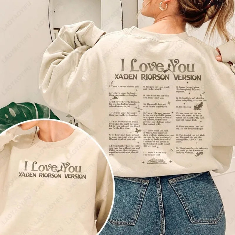 I Love You in Xaden Riorson Quote Sweatshirt Fourth Wing Book Xaddy Men Women Hoodie Romantasy Fashion Trending Cool Pullover