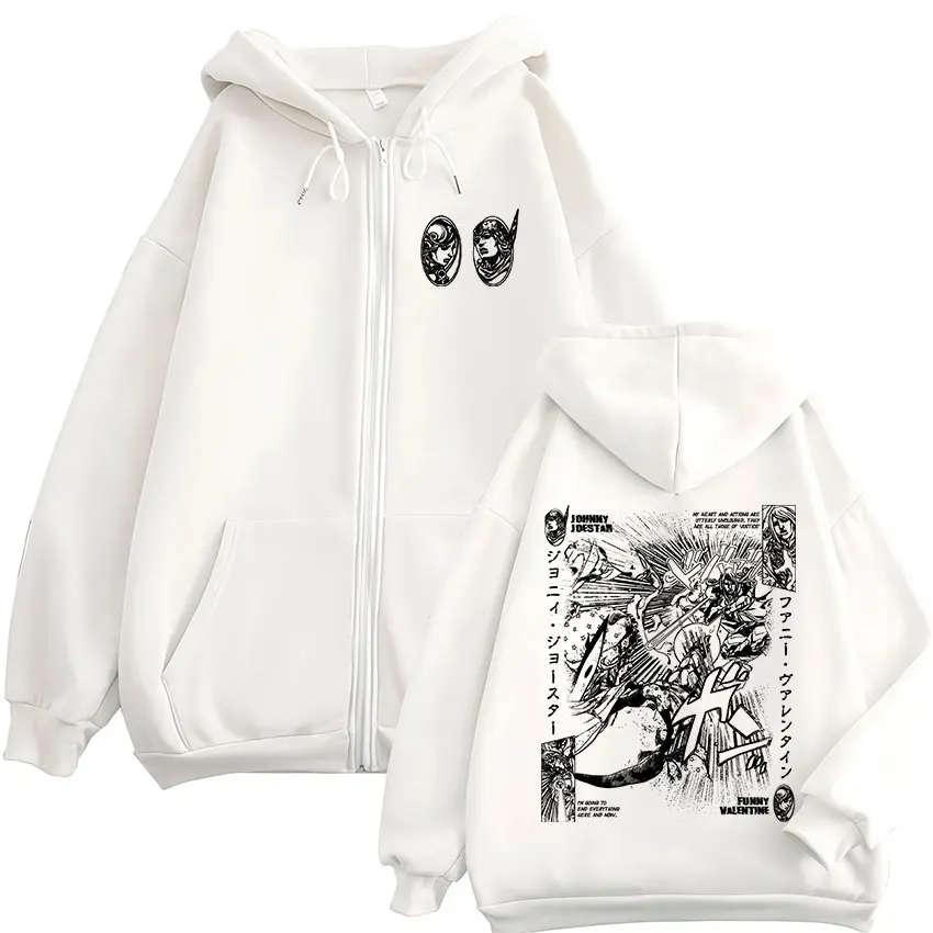 Anime JoJo Bizarre Adventure Johnny Joestar Funny Valentine Zipper Hoodies Men Women Clothing Fashion Hip Hop Zip Up Sweatshirts