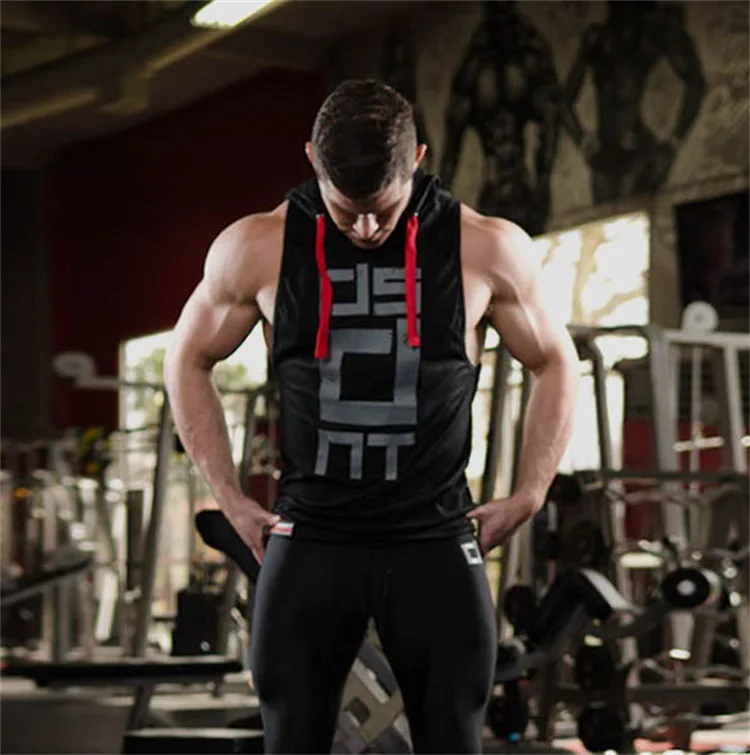 Mens Street Corner Pullovers Fitness Sport Sleeveless Hoodies Gym Bodybuilding Running Training Jogging Cotton Casual Sportswear