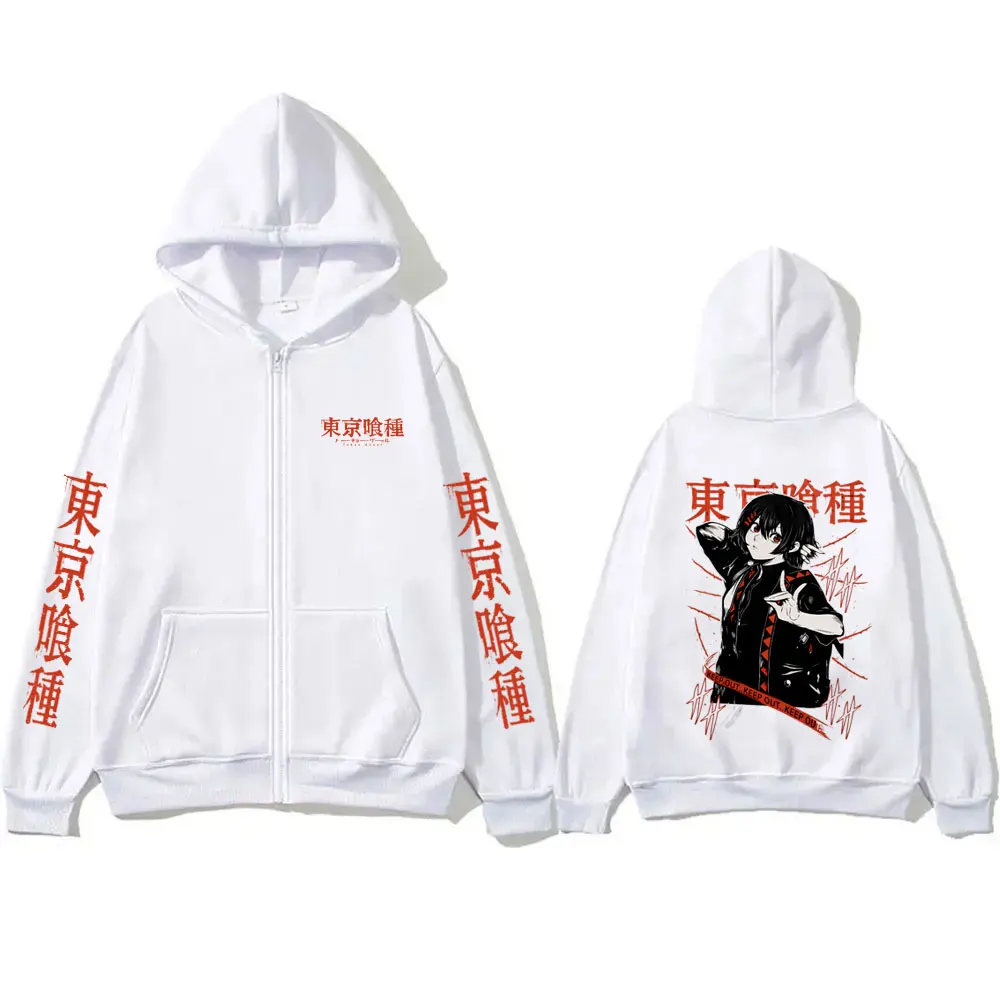 Anime Tokyo Ghoul Zipper Hoodie Cartoon Juzo Suzuya Graphic Zip Up Jacket Men Women Manga Cosplay Oversized Zip Up Sweatshirt