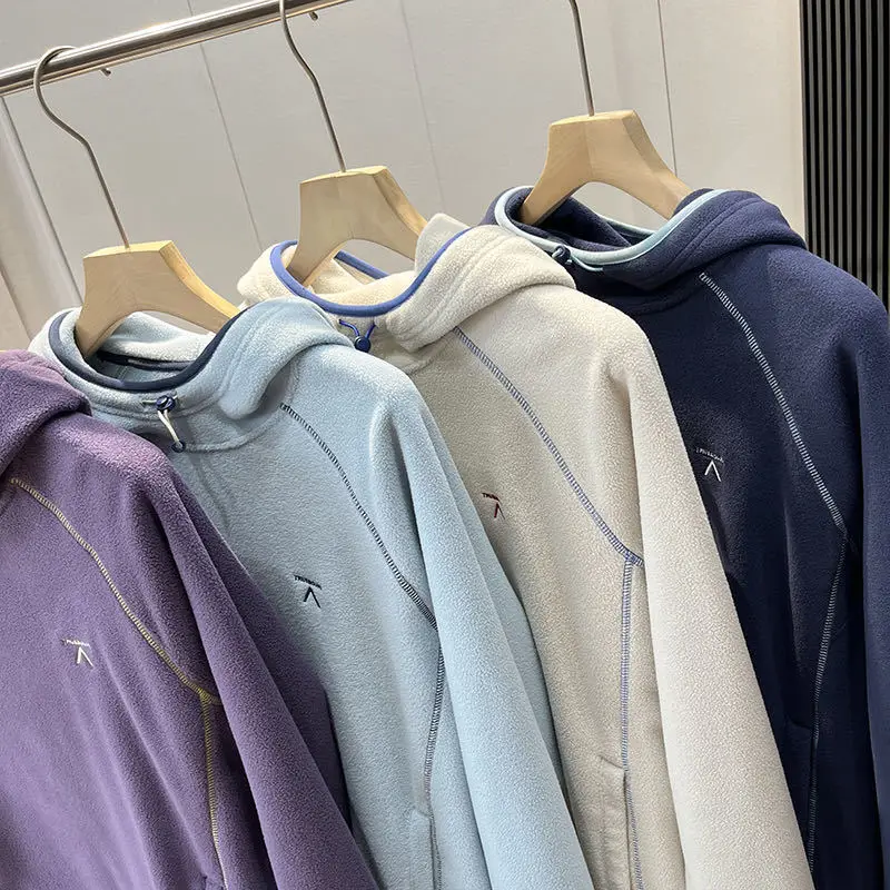 Unisex Sporty Fleece Hooded Sweatshirt: Casual Loose Fit, Perfect for Men & Women’s Everyday Style