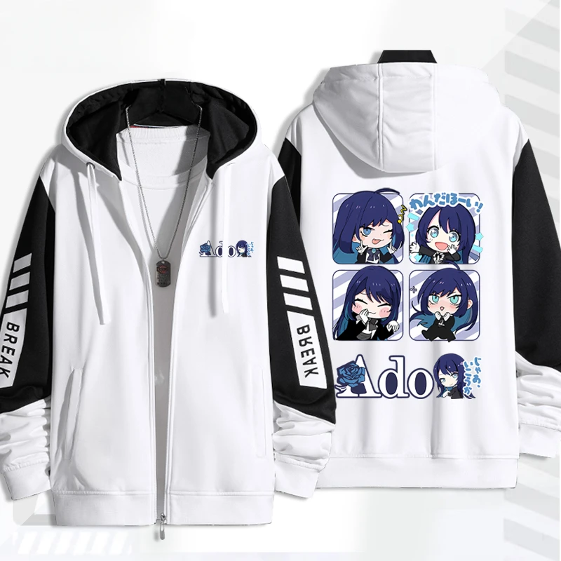 Singer Ado Cartoon Print Zip Up Hoodie Women Men Harajuku Sweatshirt Streetwear Hip Hop Zipper Hooded Jacket Outerwear