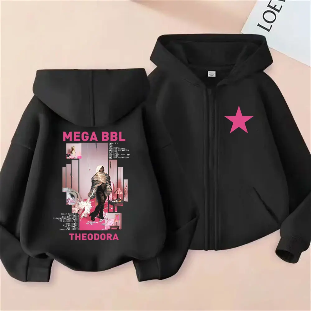 Rapper Theodora Mega Bbl Album Zipper Hoodie Men Women Hip Hop Fashion Pop Music Streetwear Male Casual Vintage Zip Up Jacket