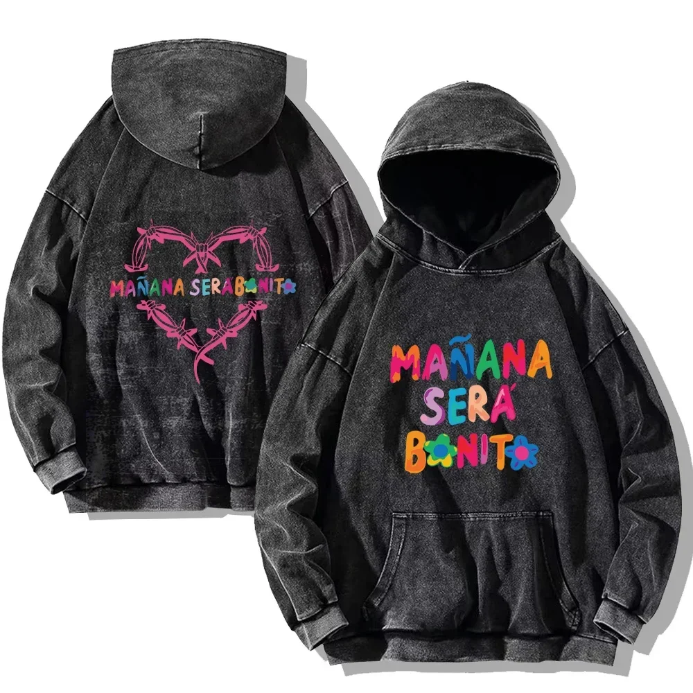 Karol G Vintage Washed Hoodie Karol G Manana Sera Bonito Hip Hop Streetwear Cotton Sweatshirts Harajuku Casual Hooded Pullover