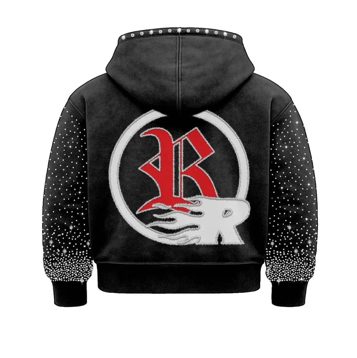 Y2K Retro Diamond Embroidered Logo Design Trendy Men Zipper Hoodie High Street Rock and Roll Goth Loose Hoodie for Men and Women