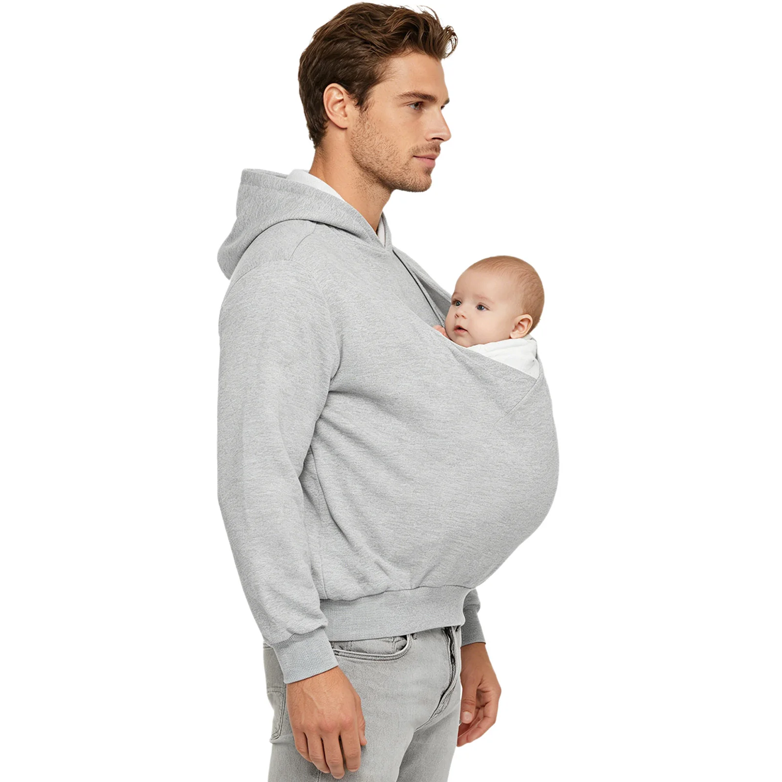 Mens Kangaroo Hoodie for Dad and Baby Carrier Solid Color Front Large Pouch Hooded Sweatshirt Casual Long Sleeve Pullover Top