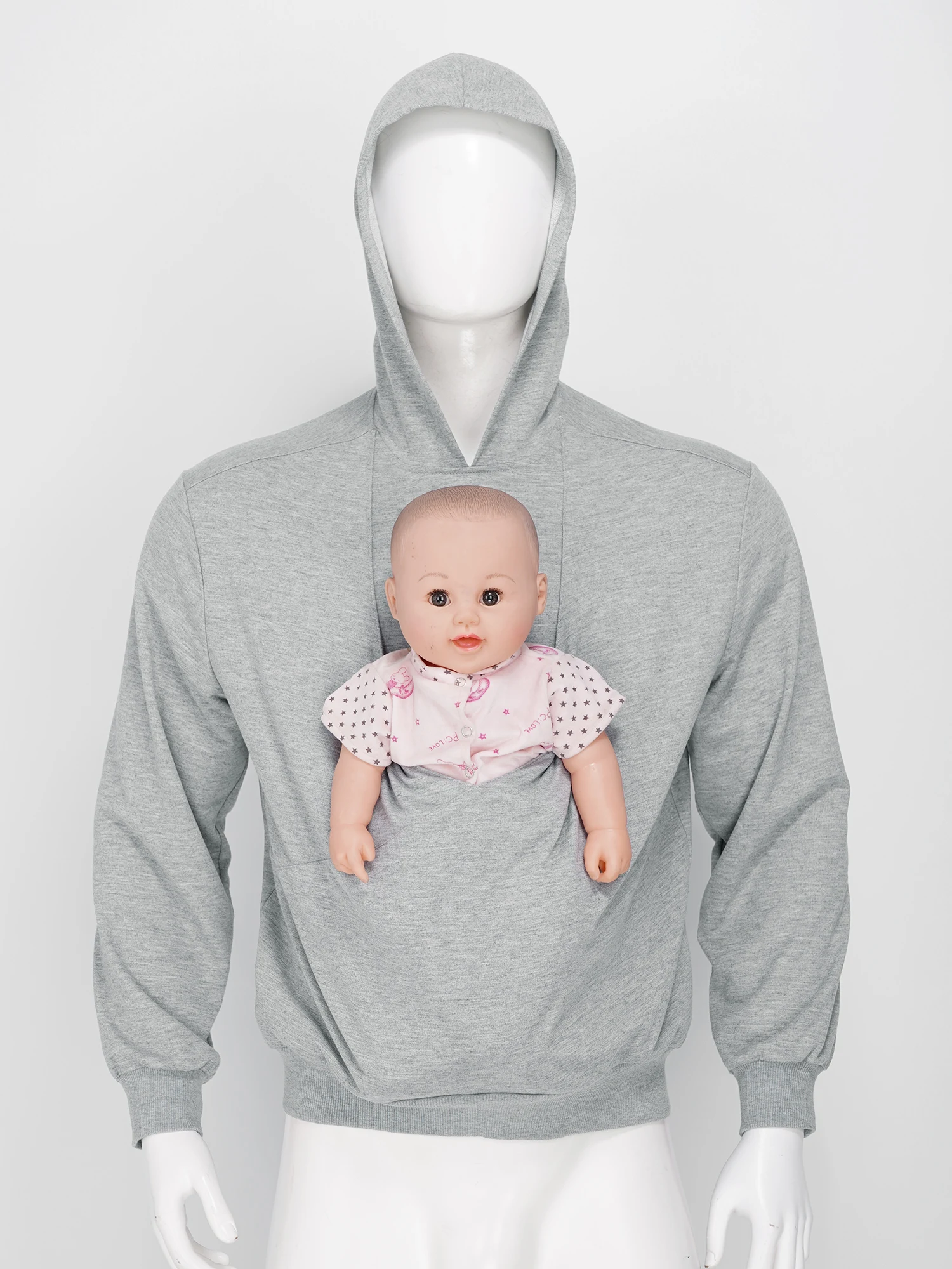 Mens Kangaroo Hoodie for Dad and Baby Carrier Solid Color Front Large Pouch Hooded Sweatshirt Casual Long Sleeve Pullover Top