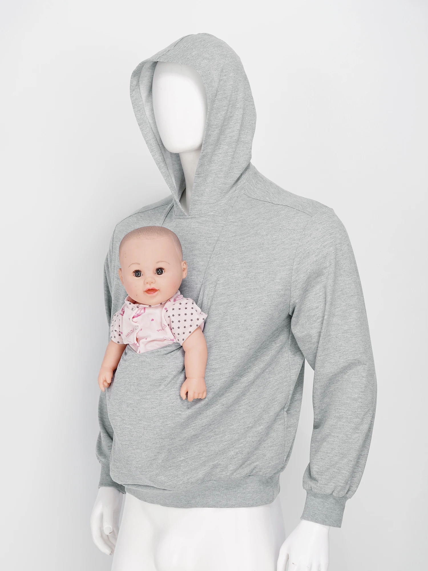 Mens Kangaroo Hoodie for Dad and Baby Carrier Solid Color Front Large Pouch Hooded Sweatshirt Casual Long Sleeve Pullover Top