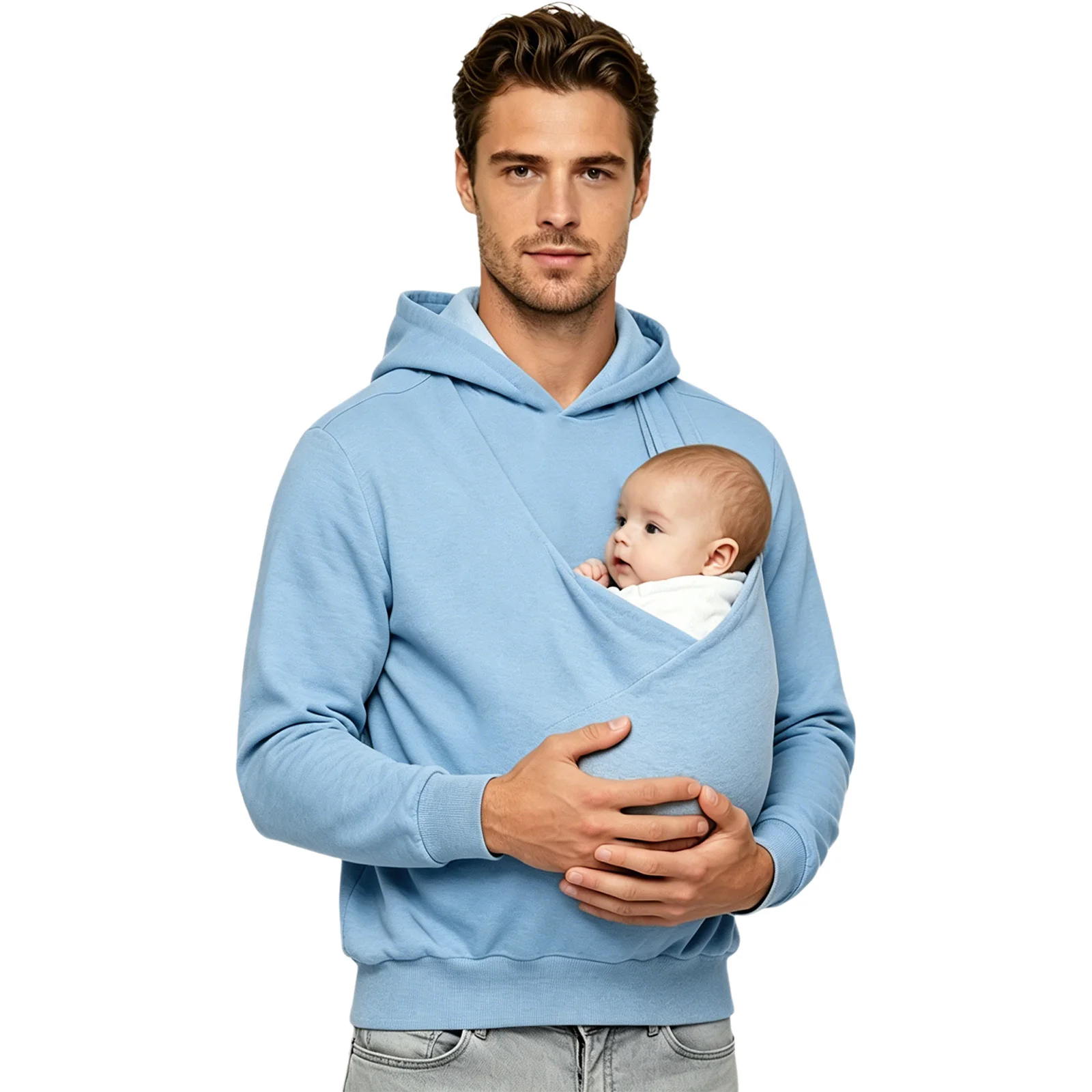 Mens Kangaroo Hoodie for Dad and Baby Carrier Solid Color Front Large Pouch Hooded Sweatshirt Casual Long Sleeve Pullover Top