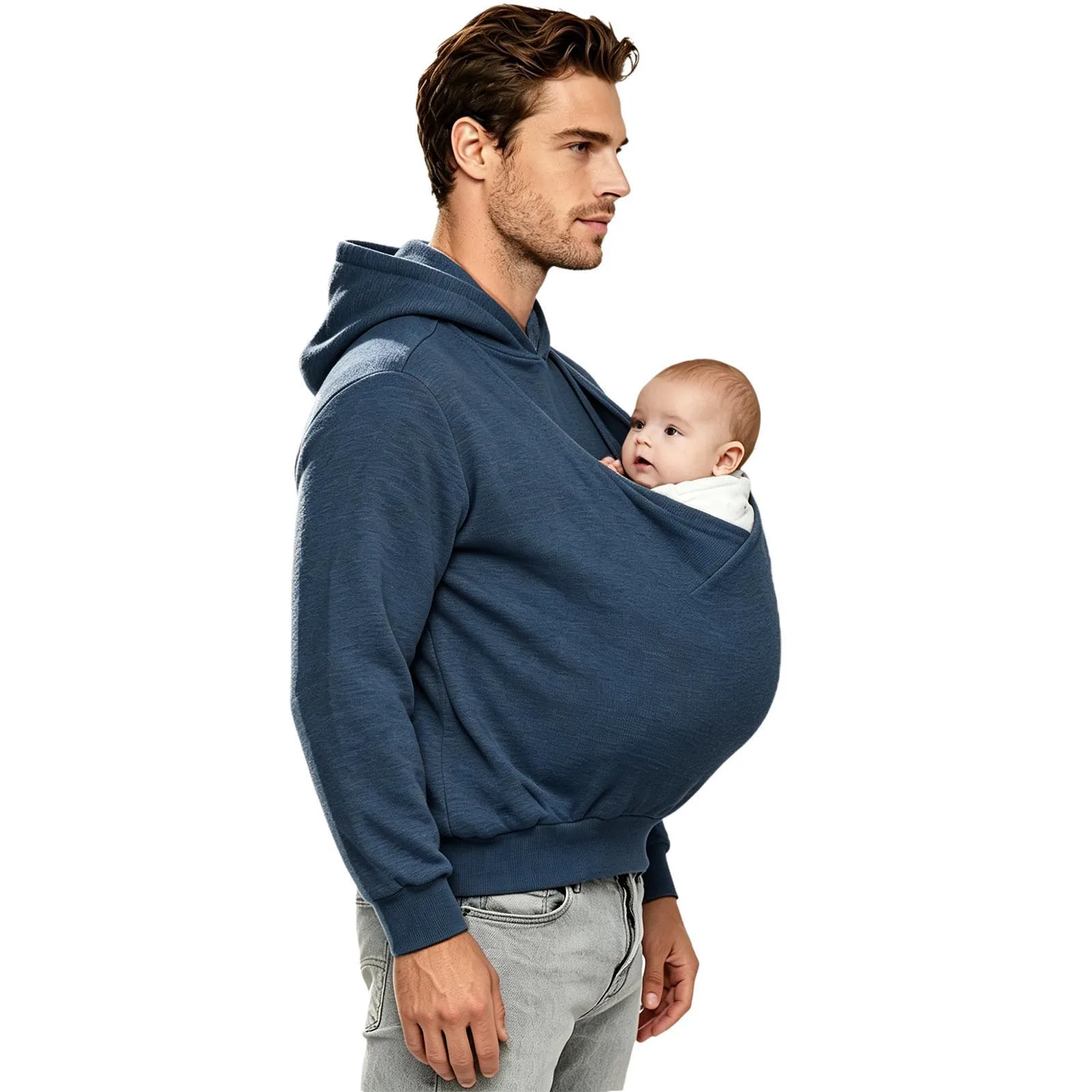 Mens Kangaroo Hoodie for Dad and Baby Carrier Solid Color Front Large Pouch Hooded Sweatshirt Casual Long Sleeve Pullover Top