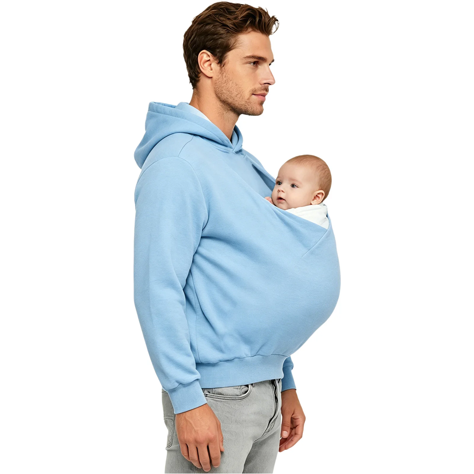 Mens Kangaroo Hoodie for Dad and Baby Carrier Solid Color Front Large Pouch Hooded Sweatshirt Casual Long Sleeve Pullover Top