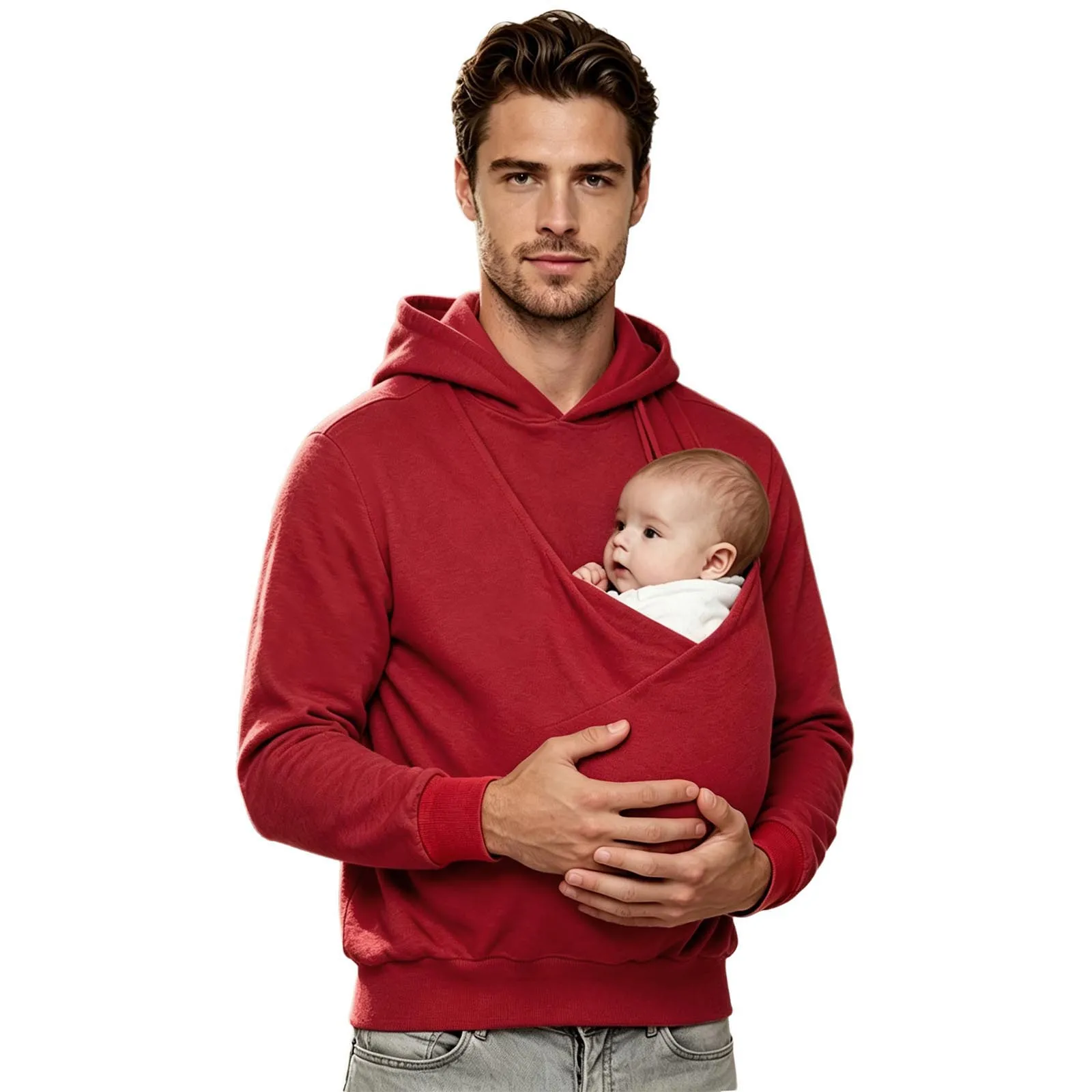 Mens Kangaroo Hoodie for Dad and Baby Carrier Solid Color Front Large Pouch Hooded Sweatshirt Casual Long Sleeve Pullover Top