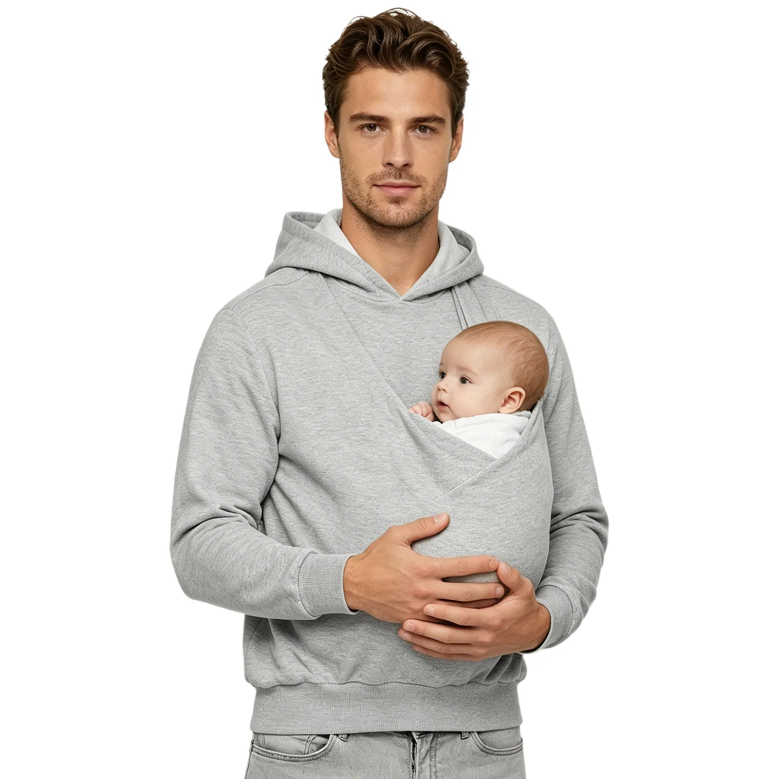 Mens Kangaroo Hoodie for Dad and Baby Carrier Solid Color Front Large Pouch Hooded Sweatshirt Casual Long Sleeve Pullover Top