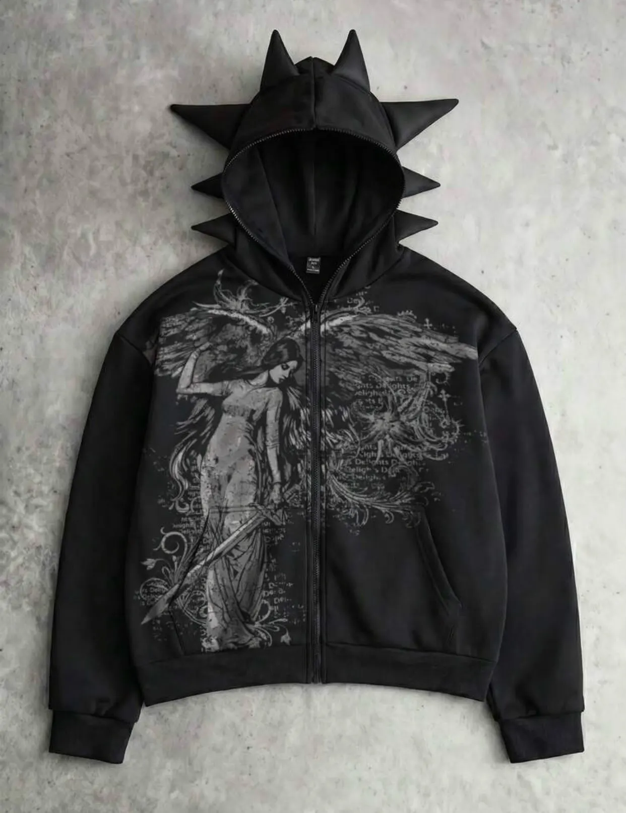 Gothic Spike Man Hoodie Zip Up Hoodie Angel Y2k Print Vintage Grunge Streetwear Men Casual Long Sleeve Sweatshirt Aesthetic