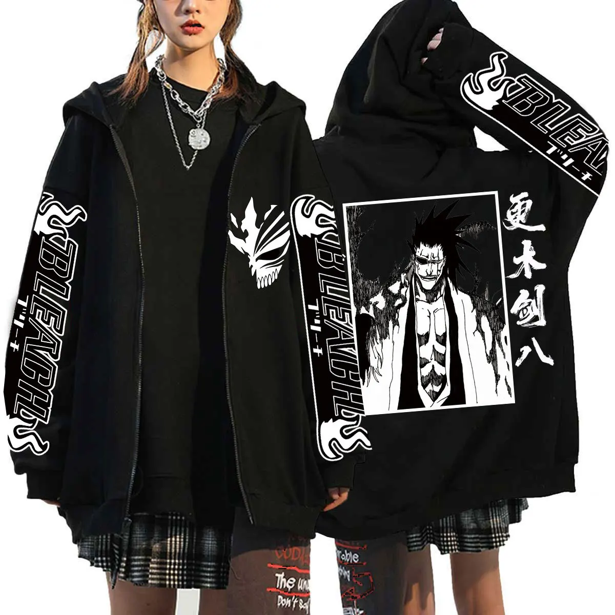 Kurosaki Ichigo Graphic Printed Hooded Anime Bleach Streetwear Men Women Zipper Hoodies Casual Sweatshirt Harajuku Zip Up Jacket