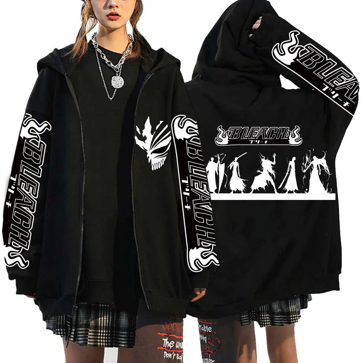 Kurosaki Ichigo Graphic Printed Hooded Anime Bleach Streetwear Men Women Zipper Hoodies Casual Sweatshirt Harajuku Zip Up Jacket