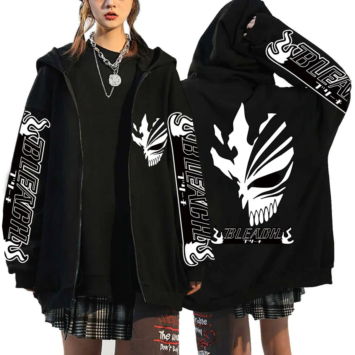 Kurosaki Ichigo Graphic Printed Hooded Anime Bleach Streetwear Men Women Zipper Hoodies Casual Sweatshirt Harajuku Zip Up Jacket