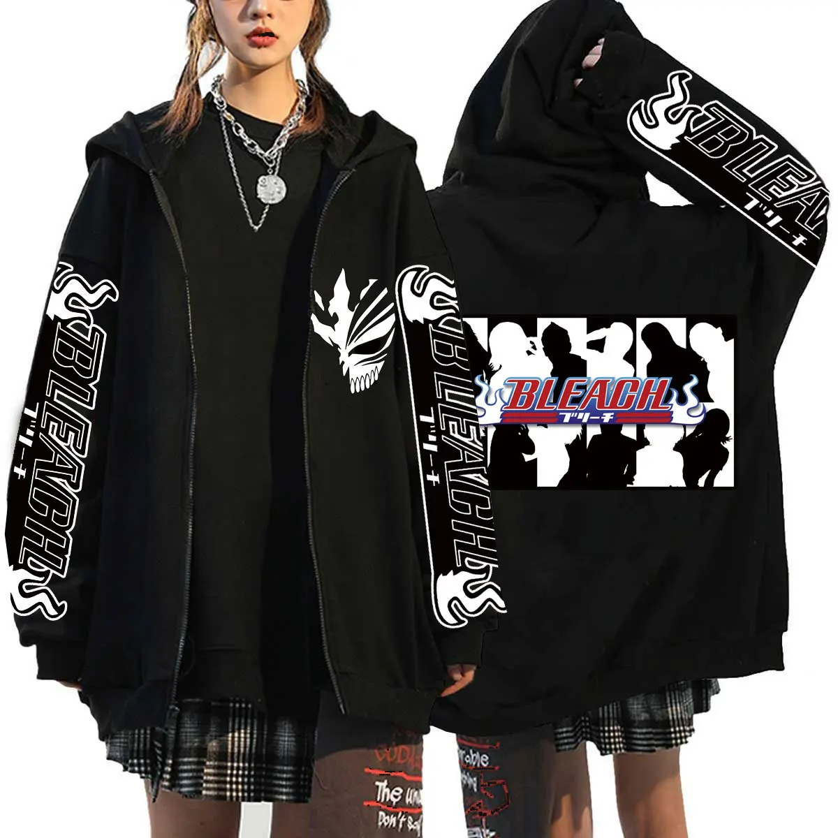 Kurosaki Ichigo Graphic Printed Hooded Anime Bleach Streetwear Men Women Zipper Hoodies Casual Sweatshirt Harajuku Zip Up Jacket