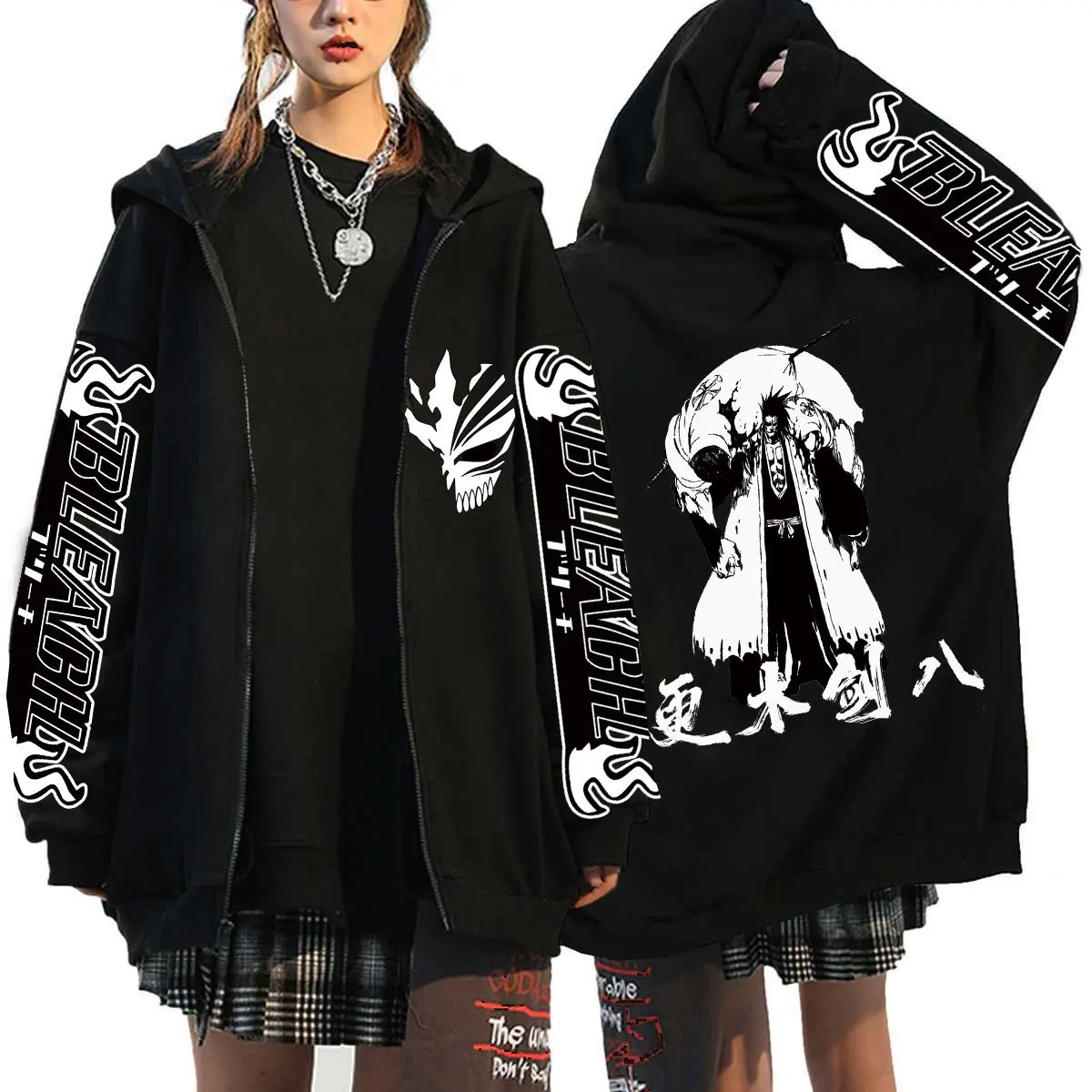 Kurosaki Ichigo Graphic Printed Hooded Anime Bleach Streetwear Men Women Zipper Hoodies Casual Sweatshirt Harajuku Zip Up Jacket