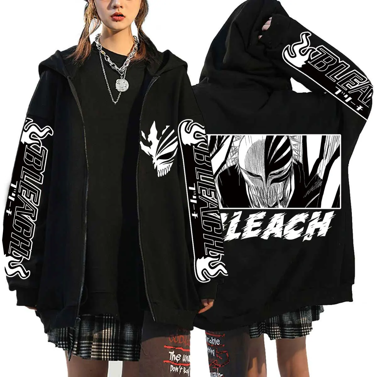 Kurosaki Ichigo Graphic Printed Hooded Anime Bleach Streetwear Men Women Zipper Hoodies Casual Sweatshirt Harajuku Zip Up Jacket