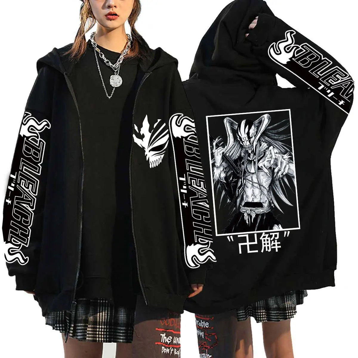 Kurosaki Ichigo Graphic Printed Hooded Anime Bleach Streetwear Men Women Zipper Hoodies Casual Sweatshirt Harajuku Zip Up Jacket