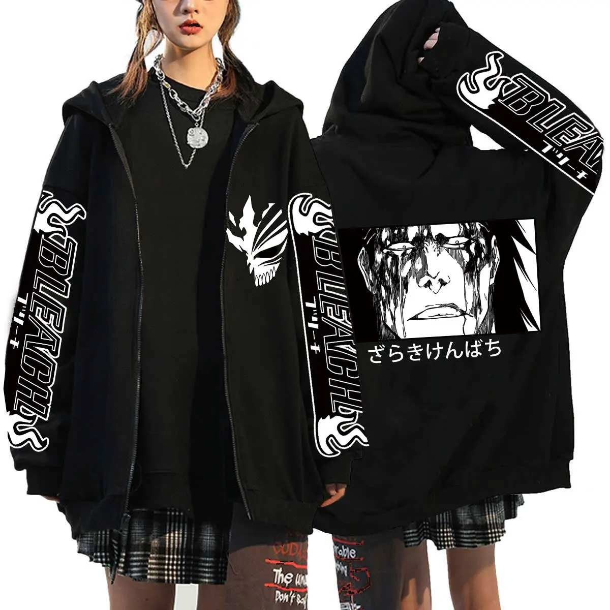 Kurosaki Ichigo Graphic Printed Hooded Anime Bleach Streetwear Men Women Zipper Hoodies Casual Sweatshirt Harajuku Zip Up Jacket