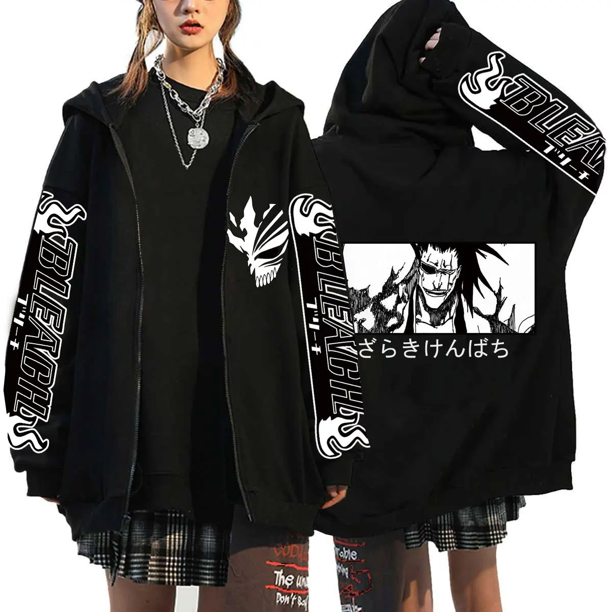 Kurosaki Ichigo Graphic Printed Hooded Anime Bleach Streetwear Men Women Zipper Hoodies Casual Sweatshirt Harajuku Zip Up Jacket