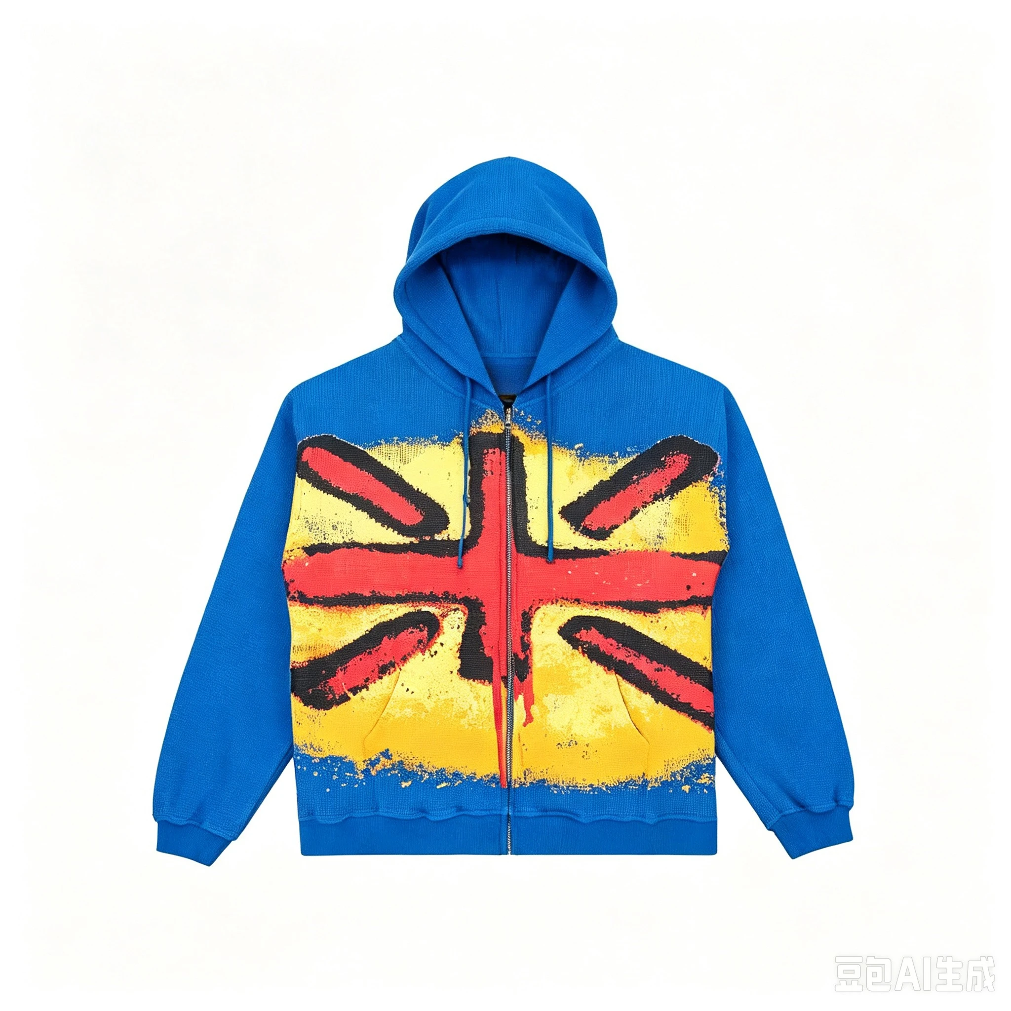 Y2K Union Jack Thermal Hoodies Colorful Graffiti Graphic Hoodie Sweatshirt Men Women Oversized Streetwear Autumn Casual Jacket