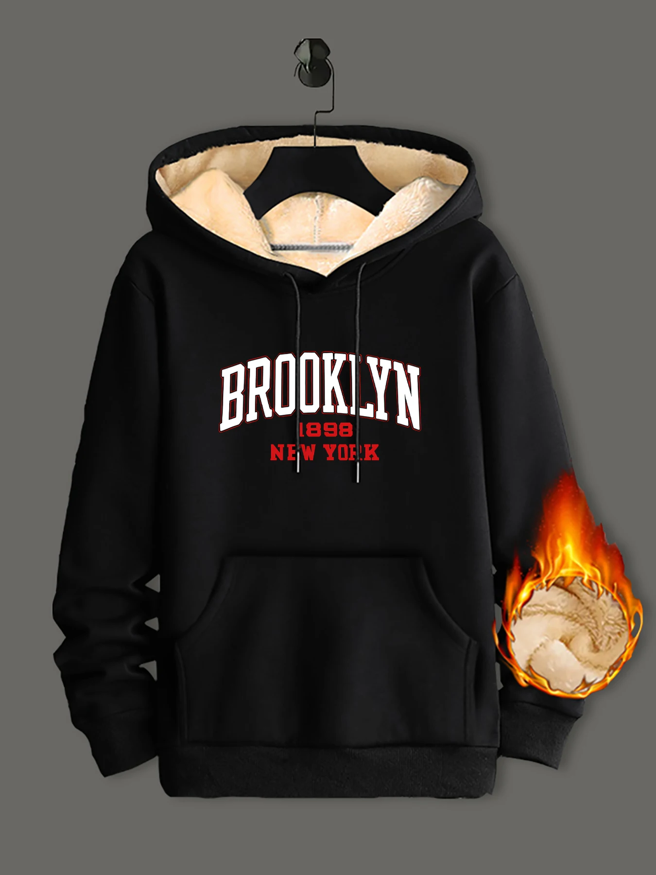 Winter Lambswool Hoodies Thicken Warm Windproof Sweatshirts Print Hooded Pullover Loose Men Women Winter Hoodies Black