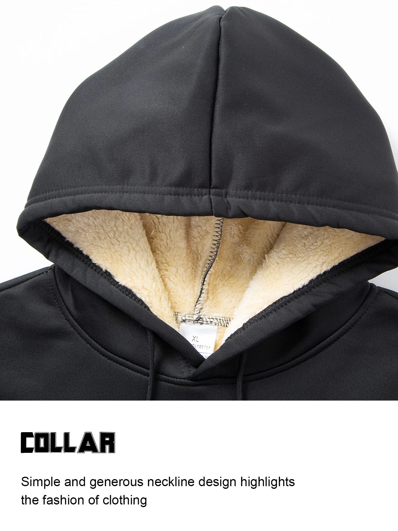 Winter Lambswool Hoodies Thicken Warm Windproof Sweatshirts Print Hooded Pullover Loose Men Women Winter Hoodies Black