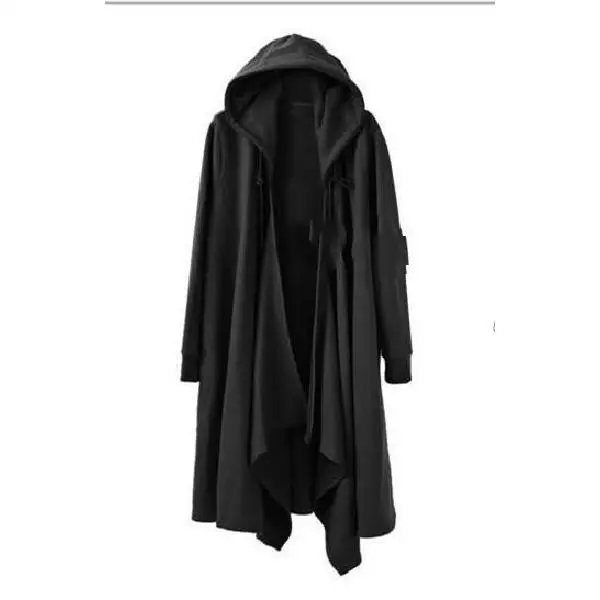 ARENS Korean Fashion Men`s Punk Style Black Hoodie Hip Hop Long Cardigan Gothic Hooded Sweatshirts Cape Cloak