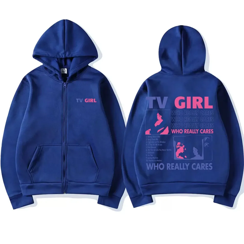 TV Girl Who Really Cares Music Album Zipper Hoodie Unisex French Exit Album Zip Up Jacket Men Women Vintage Oversized Sweatshirt