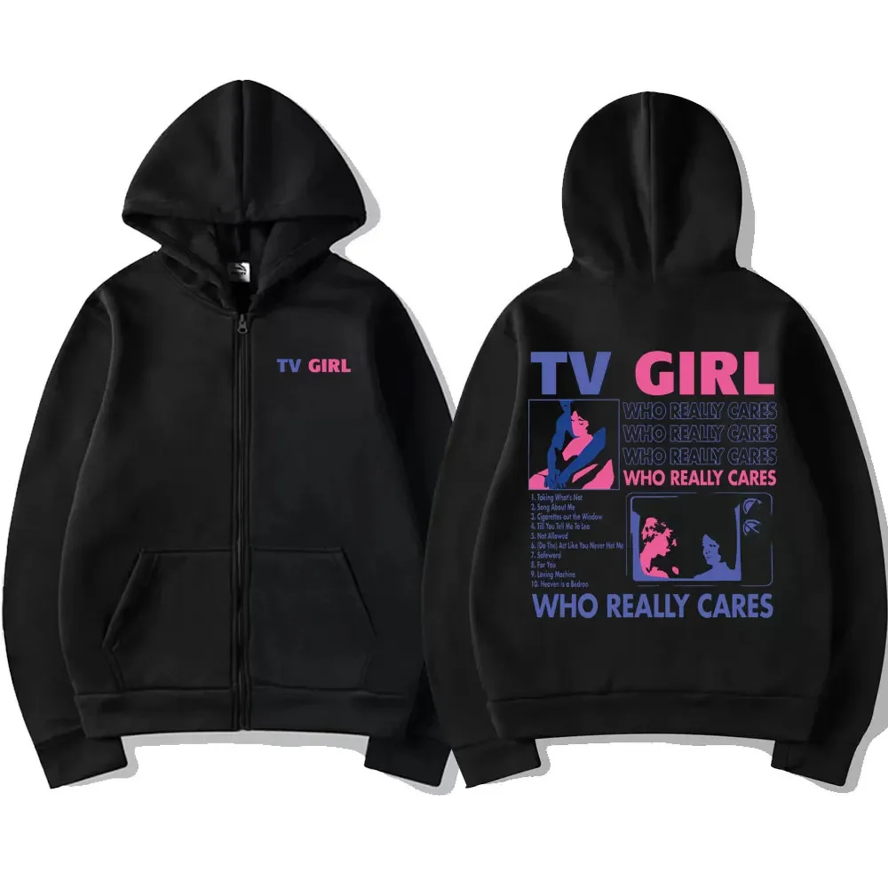 TV Girl Who Really Cares Music Album Zipper Hoodie Unisex French Exit Album Zip Up Jacket Men Women Vintage Oversized Sweatshirt