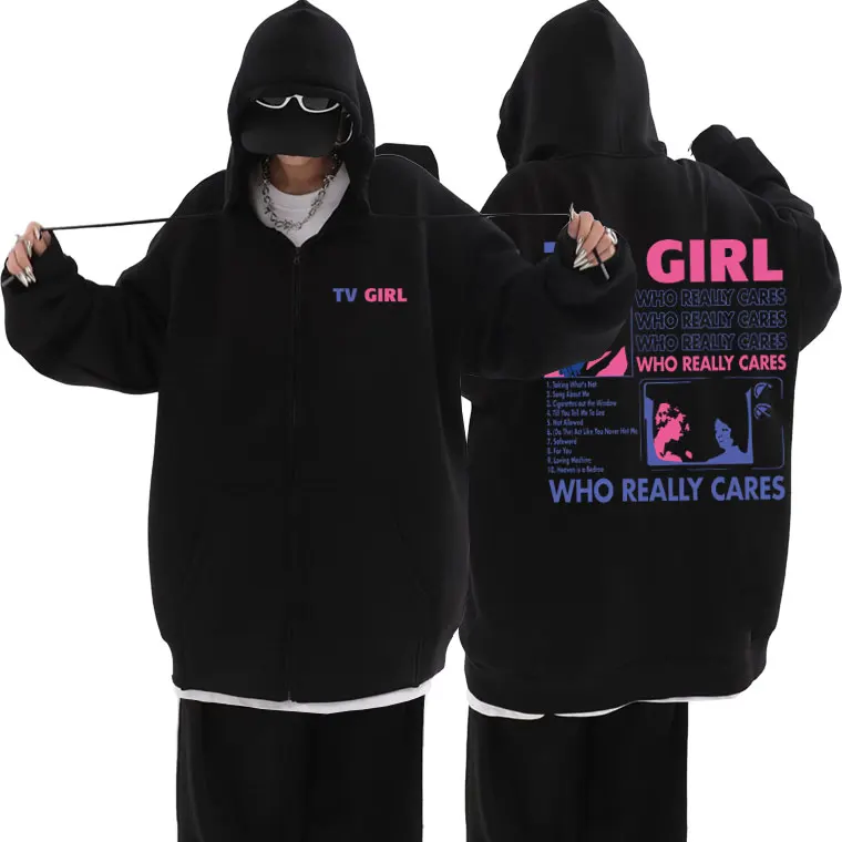 TV Girl Who Really Cares Music Album Zipper Hoodie Unisex French Exit Album Zip Up Jacket Men Women Vintage Oversized Sweatshirt