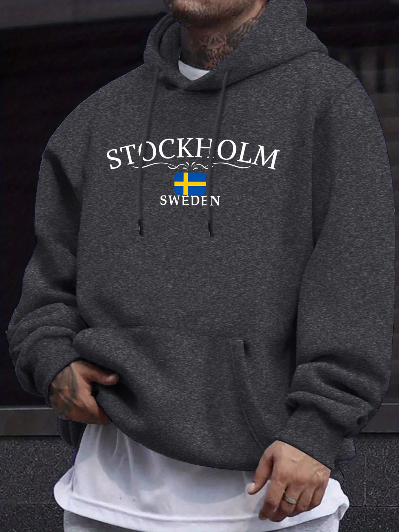 Stockholm Sweden Letter Pattern Streetwears Man Loose Trendy Hoodie Autumn Basic Sweatshirts Casual High Street Pullovers Unisex