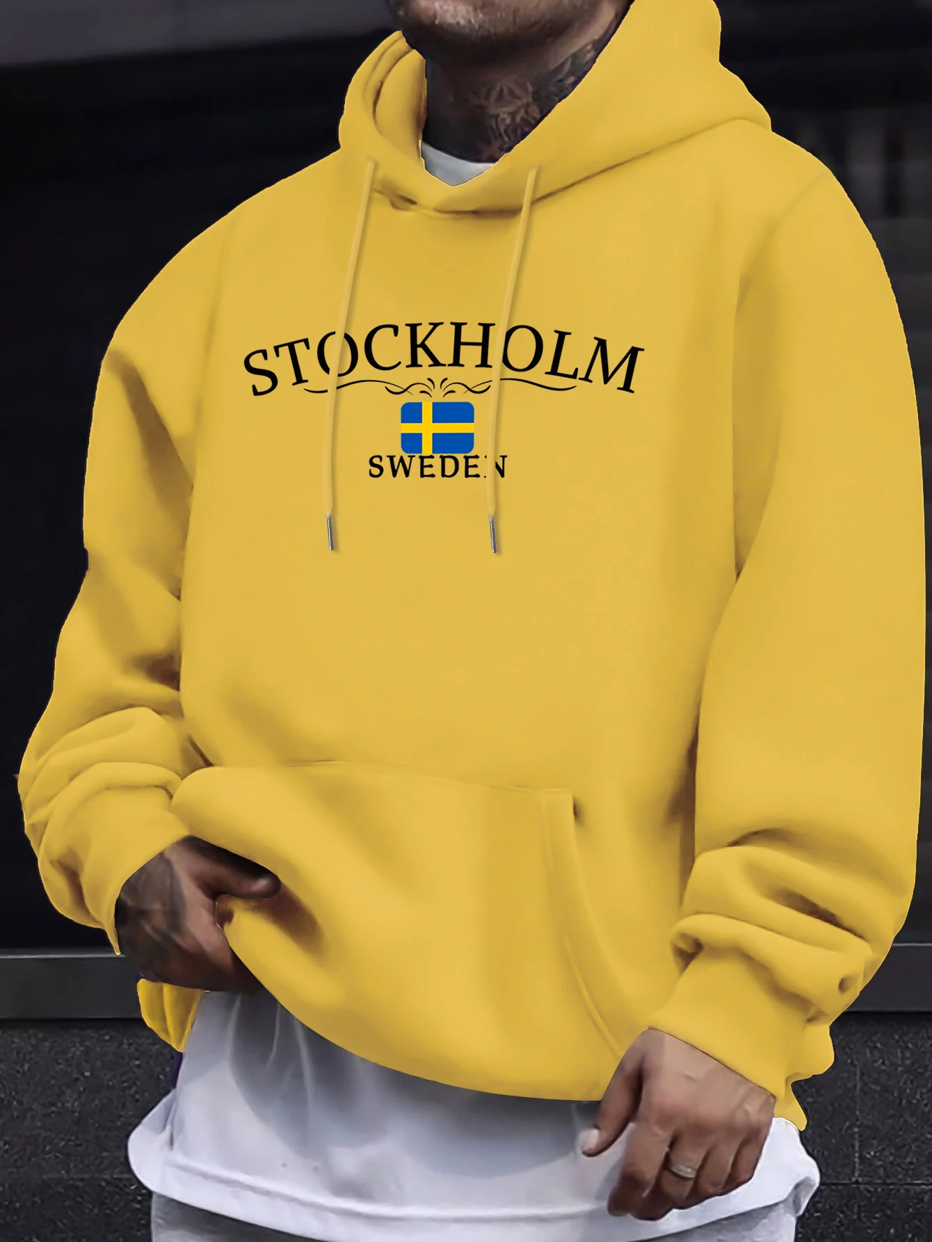 Stockholm Sweden Letter Pattern Streetwears Man Loose Trendy Hoodie Autumn Basic Sweatshirts Casual High Street Pullovers Unisex