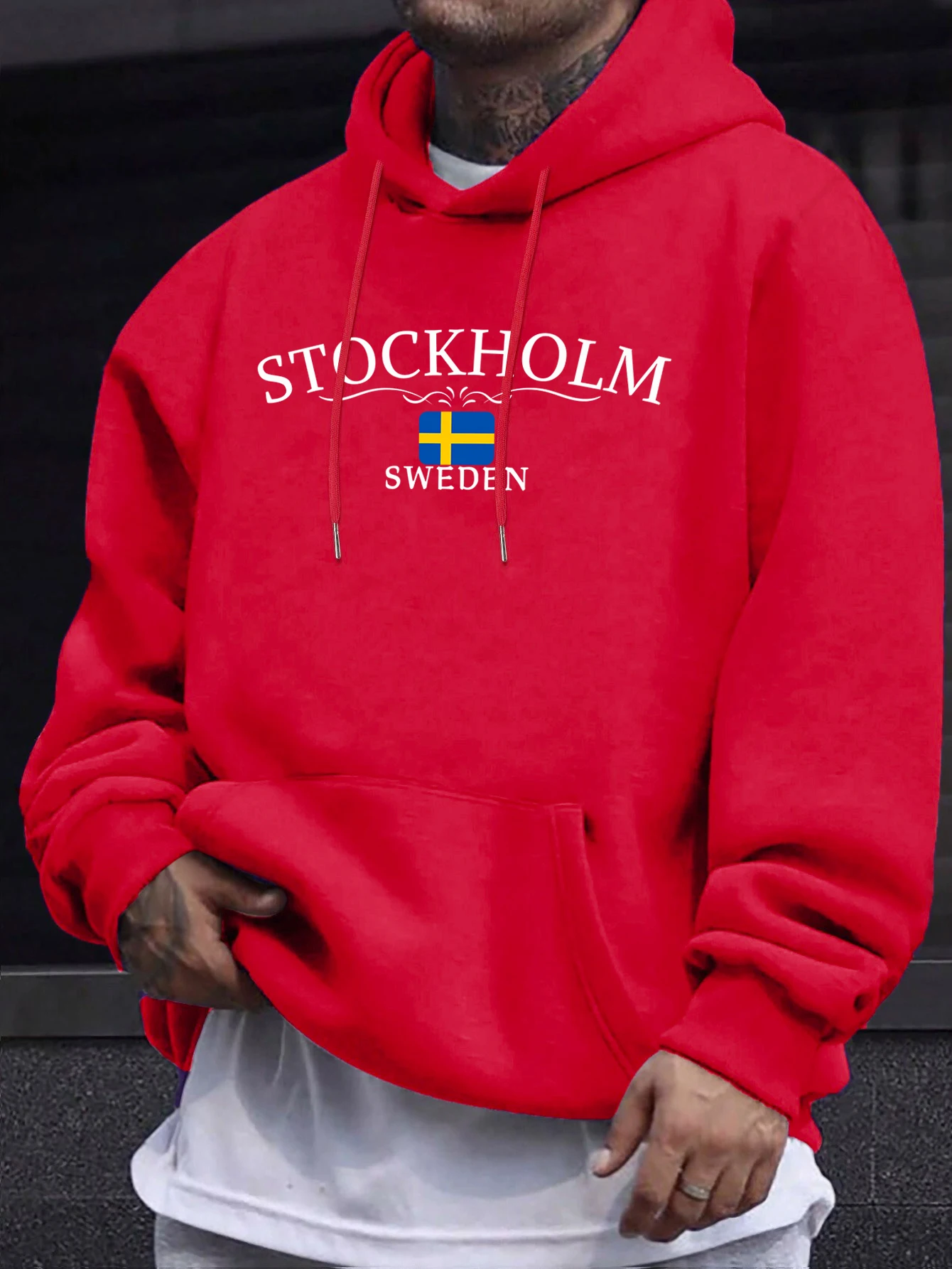 Stockholm Sweden Letter Pattern Streetwears Man Loose Trendy Hoodie Autumn Basic Sweatshirts Casual High Street Pullovers Unisex